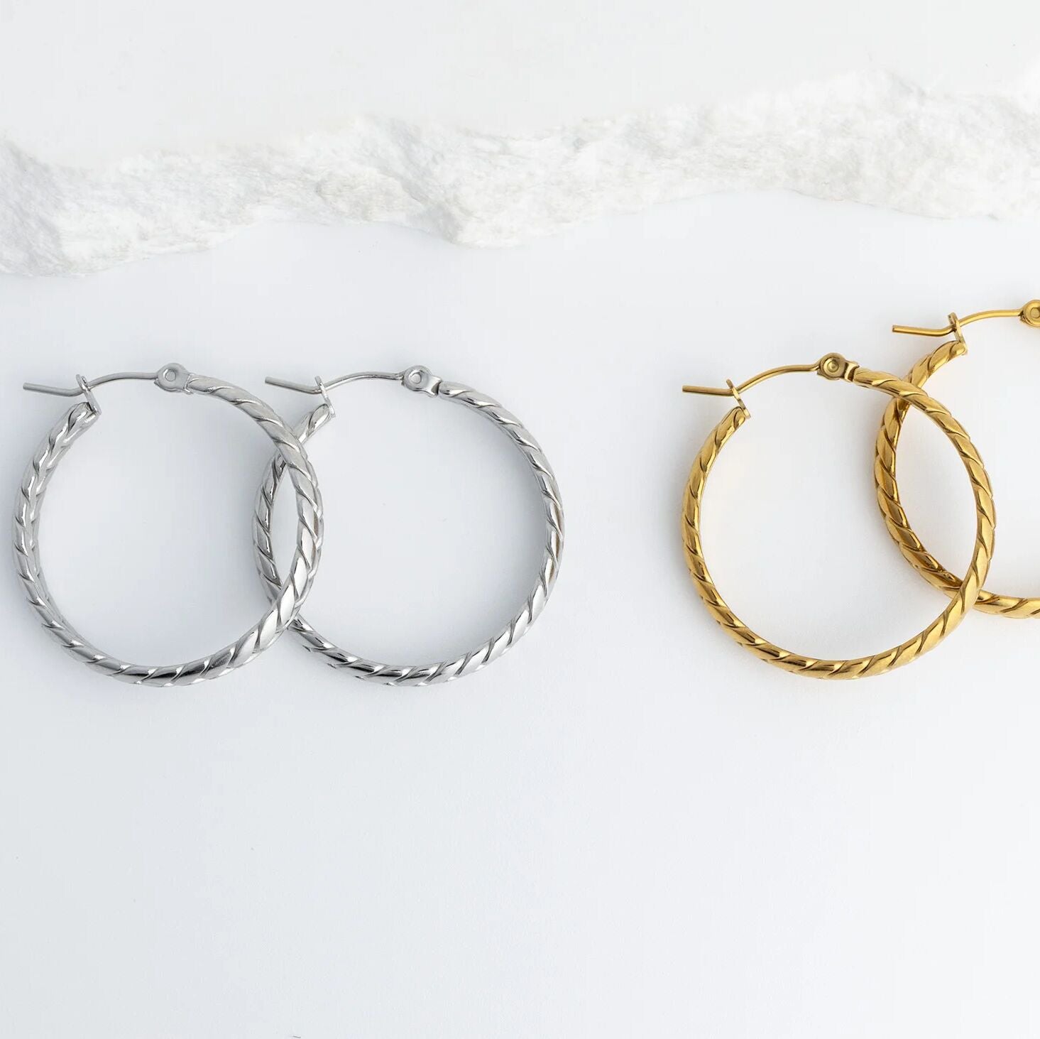 18K Gold PVD Stainless Steel Braided Hoop Earrings
