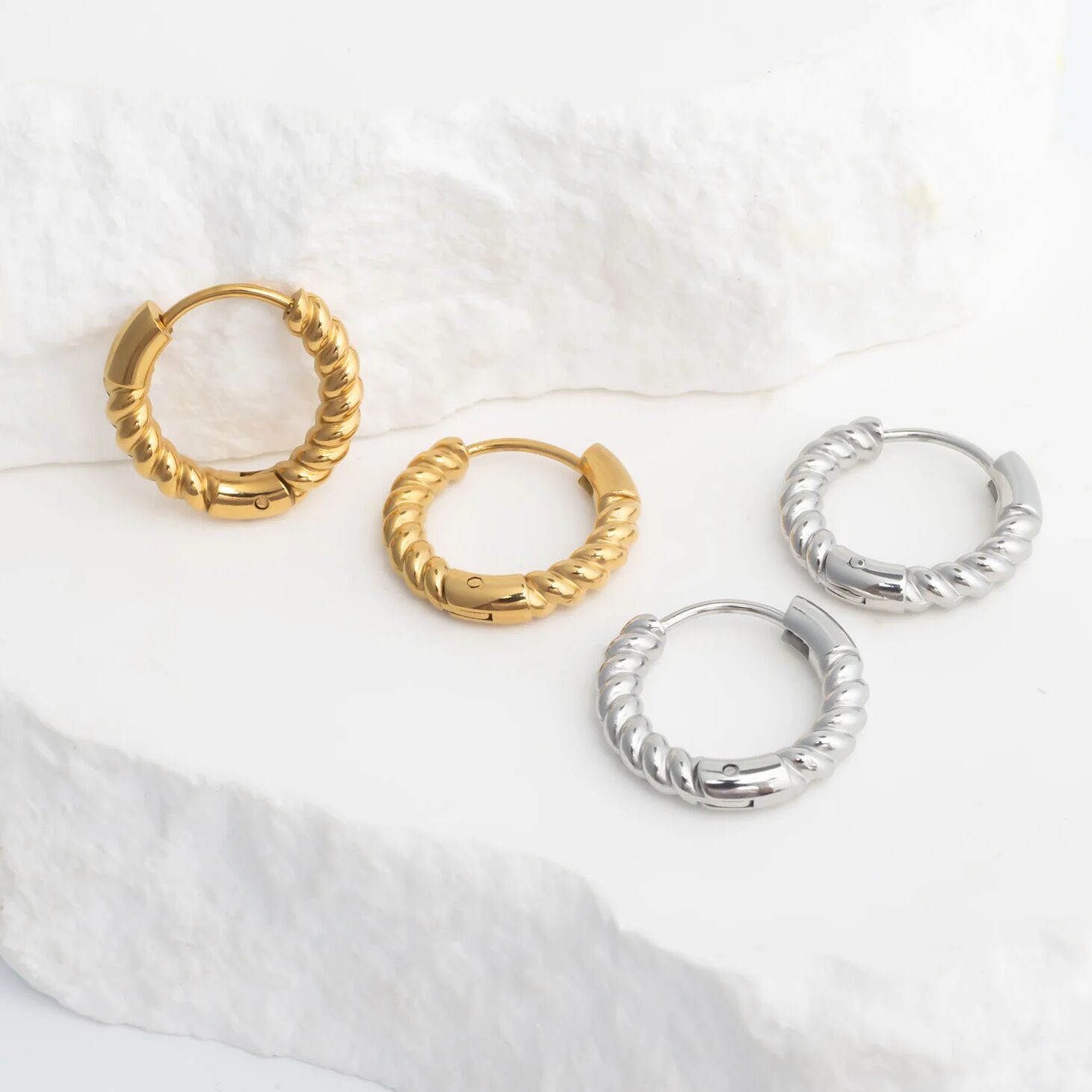 18K Gold PVD Stainless Steel Twisted Hoop Earrings