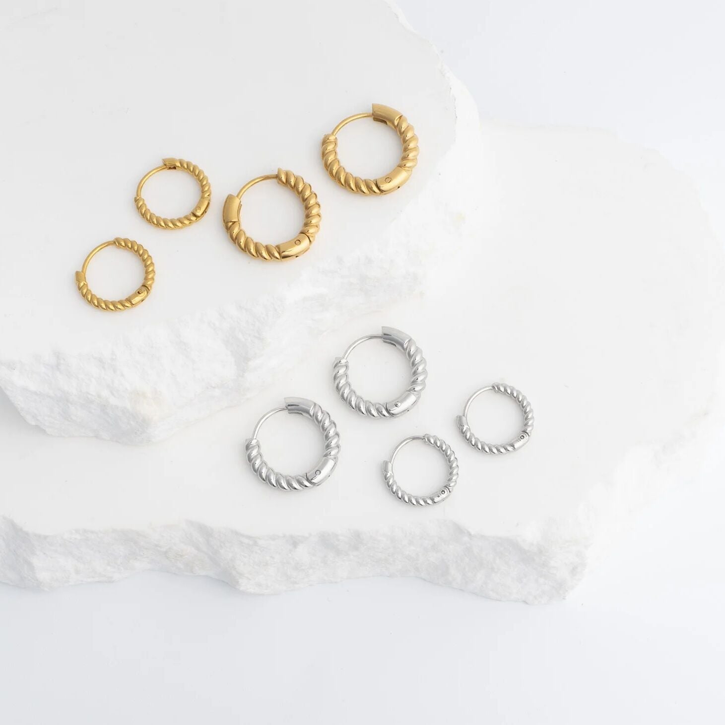 18K Gold PVD Stainless Steel Twisted Hoop Earrings