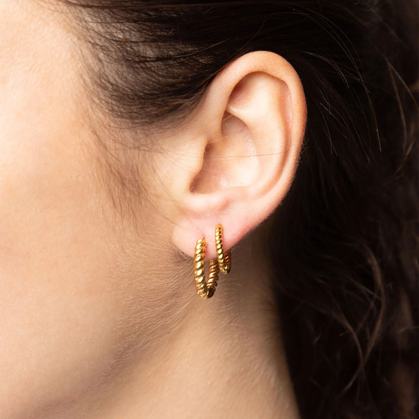 18K Gold PVD Stainless Steel Twisted Hoop Earrings