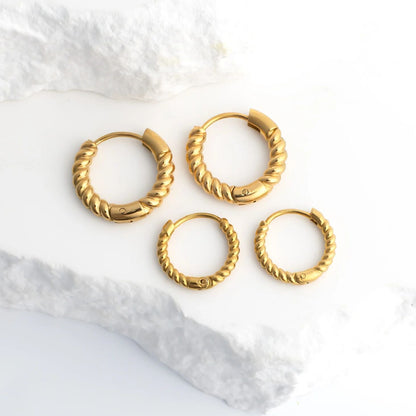 18K Gold PVD Stainless Steel Twisted Hoop Earrings