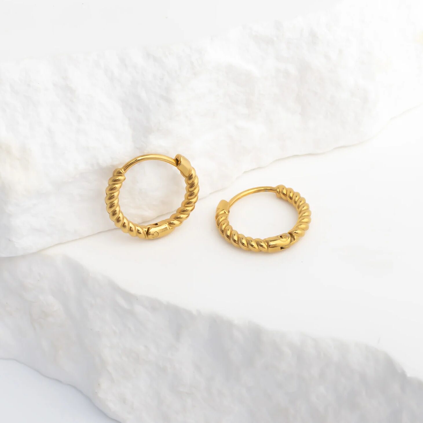 18K Gold PVD Stainless Steel Twisted Hoop Earrings
