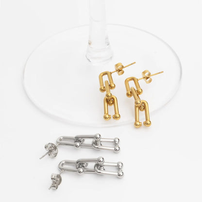 18K Gold PVD Stainless Steel Thin Ulock Chain Earrings