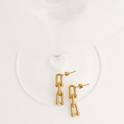 18K Gold PVD Stainless Steel Thin Ulock Chain Earrings