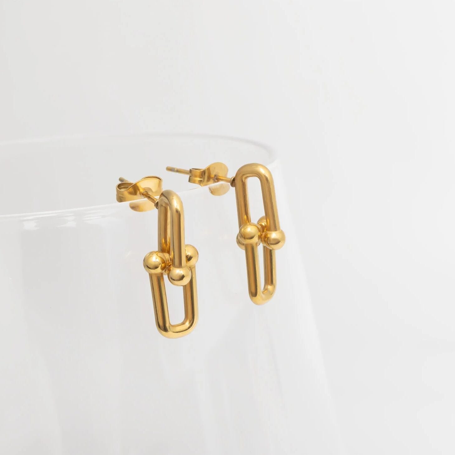 18K Gold PVD Stainless Steel Thin Ulock Chain Earrings