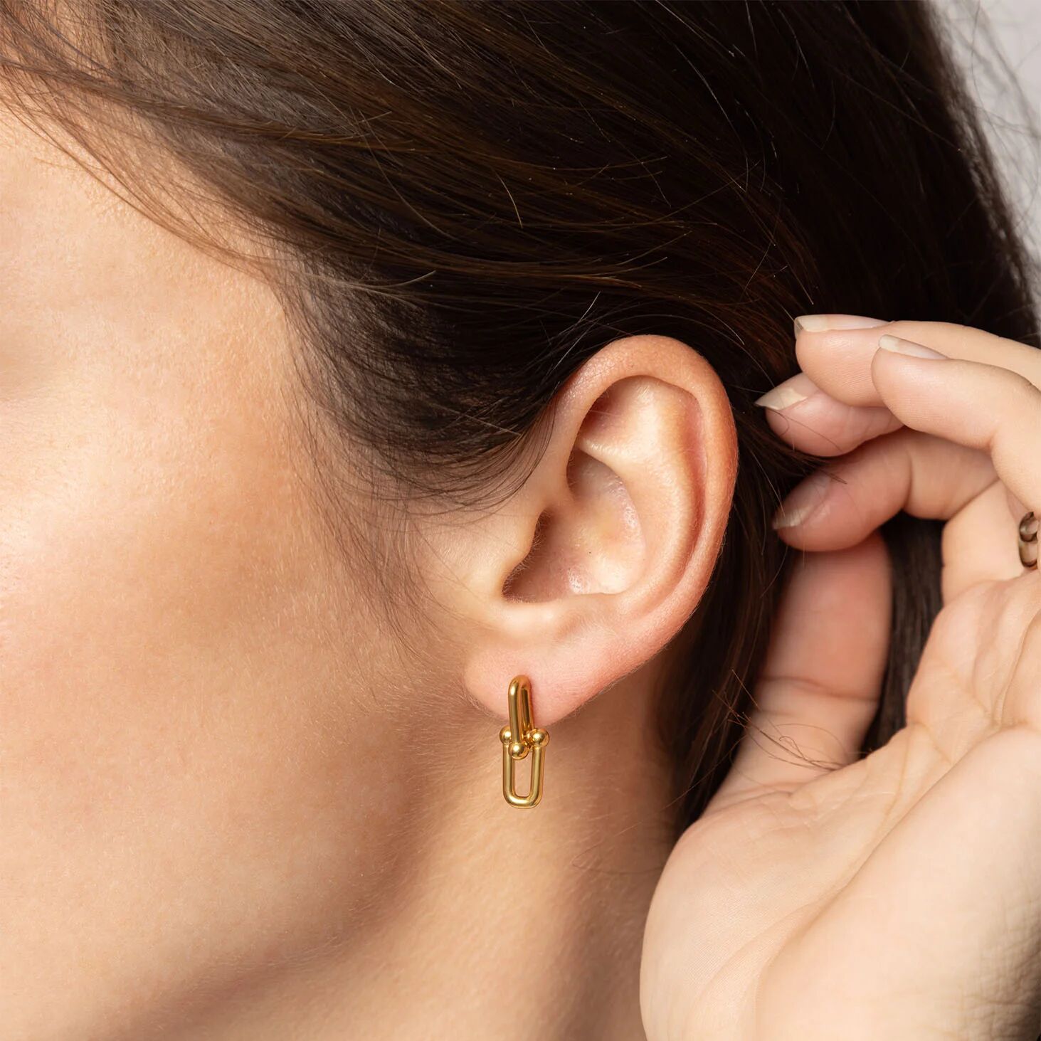 18K Gold PVD Stainless Steel Thin Ulock Chain Earrings