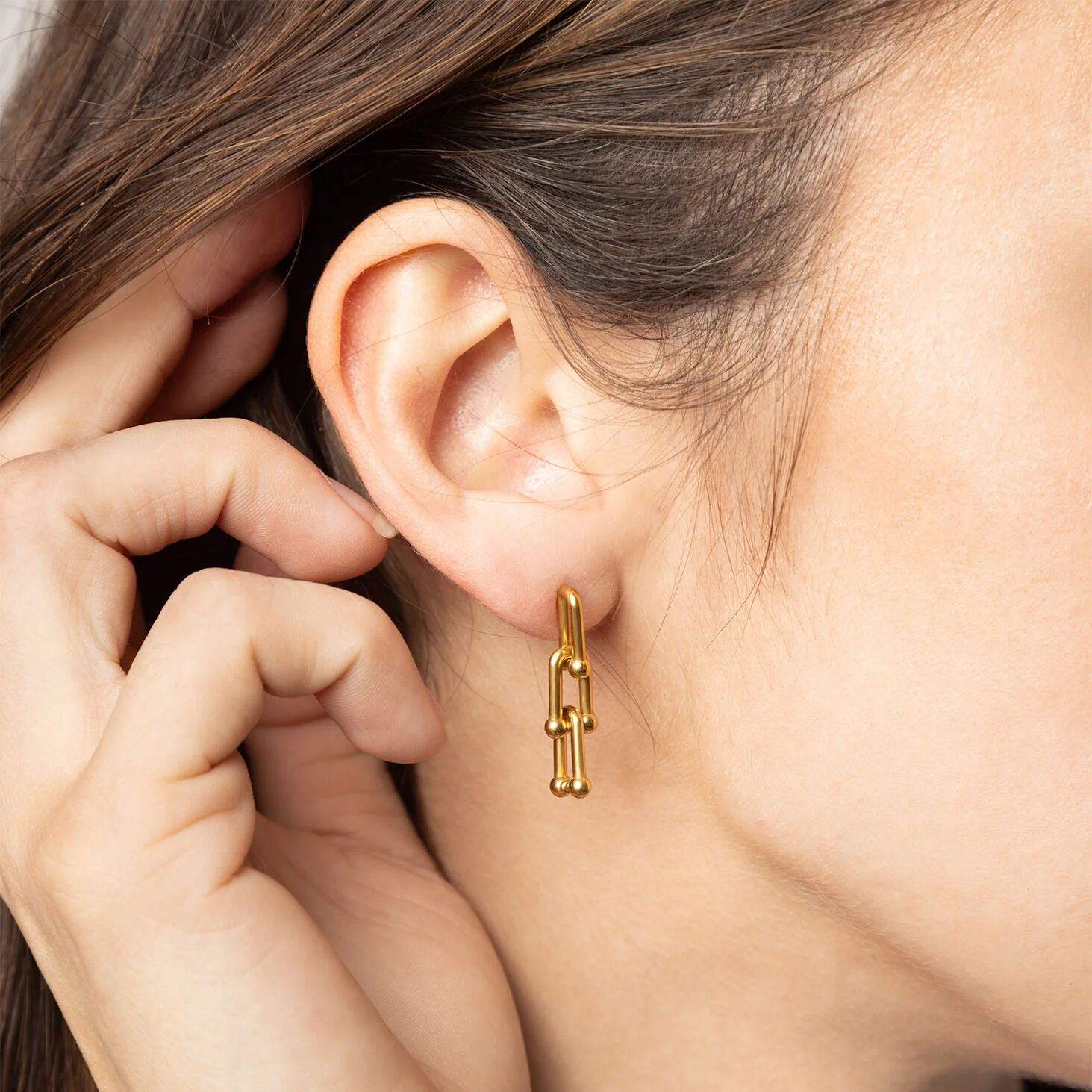 18K Gold PVD Stainless Steel Thin Ulock Chain Earrings