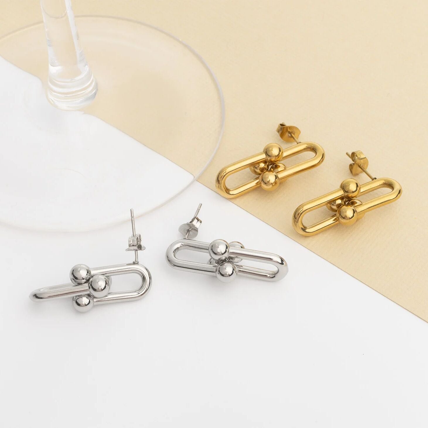 18K Gold PVD Stainless Steel Thick Ulock Chain Earrings