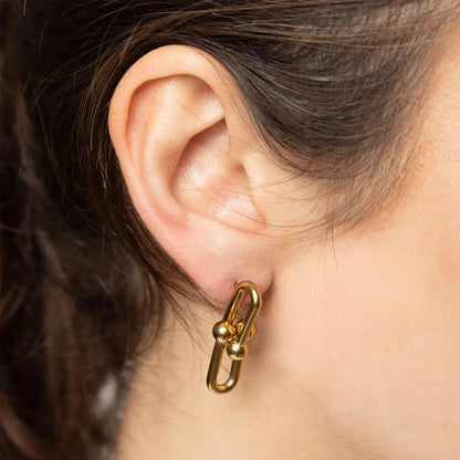 18K Gold PVD Stainless Steel Thick Ulock Chain Earrings