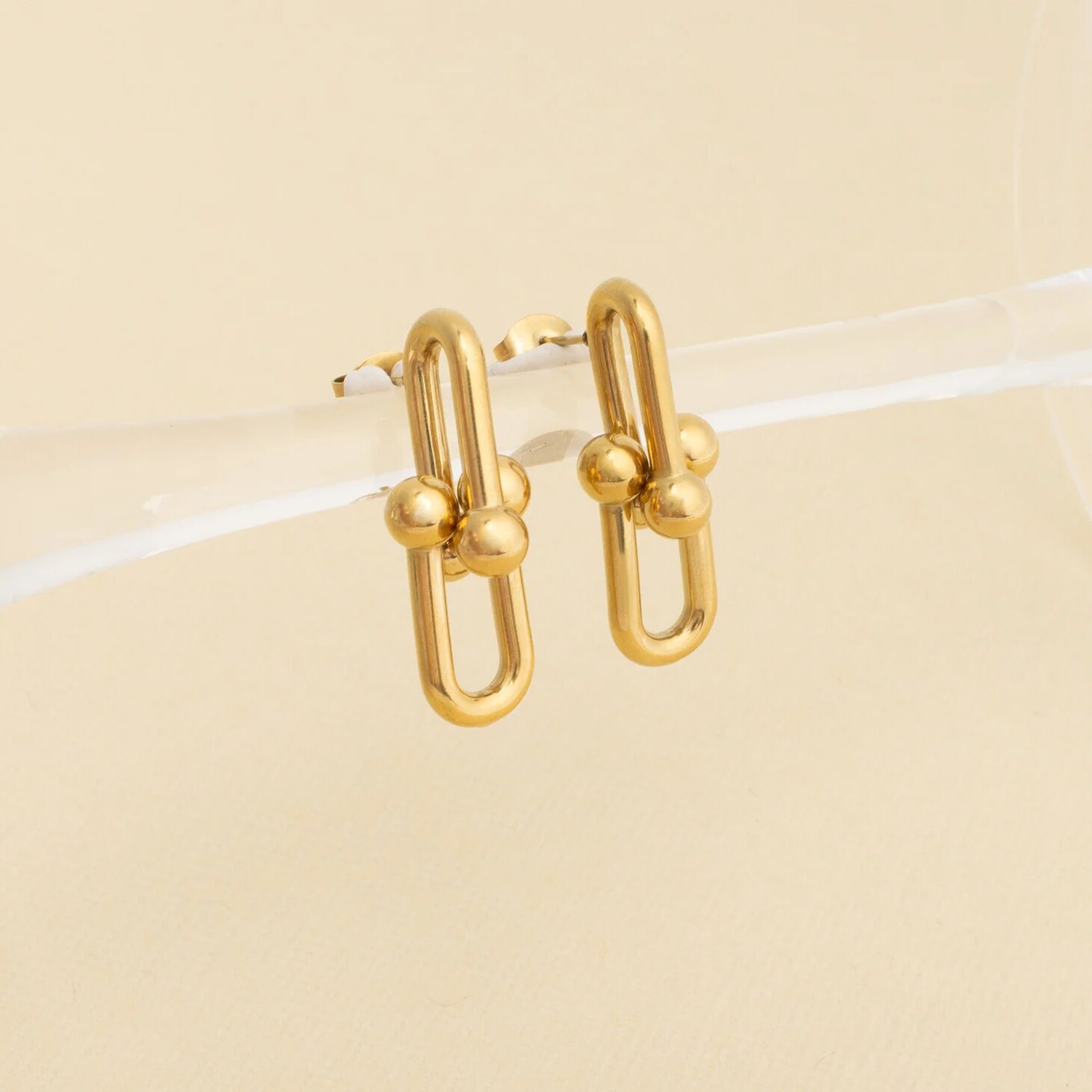 18K Gold PVD Stainless Steel Thick Ulock Chain Earrings