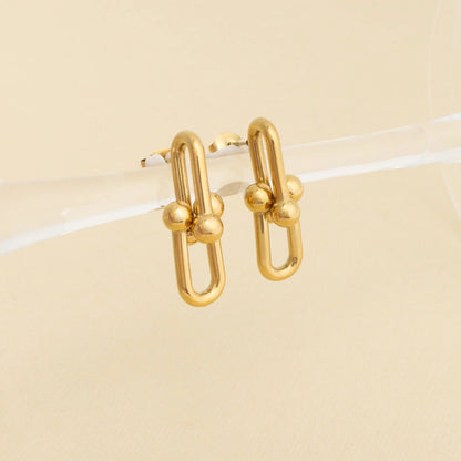 18K Gold PVD Stainless Steel Thick Ulock Chain Earrings