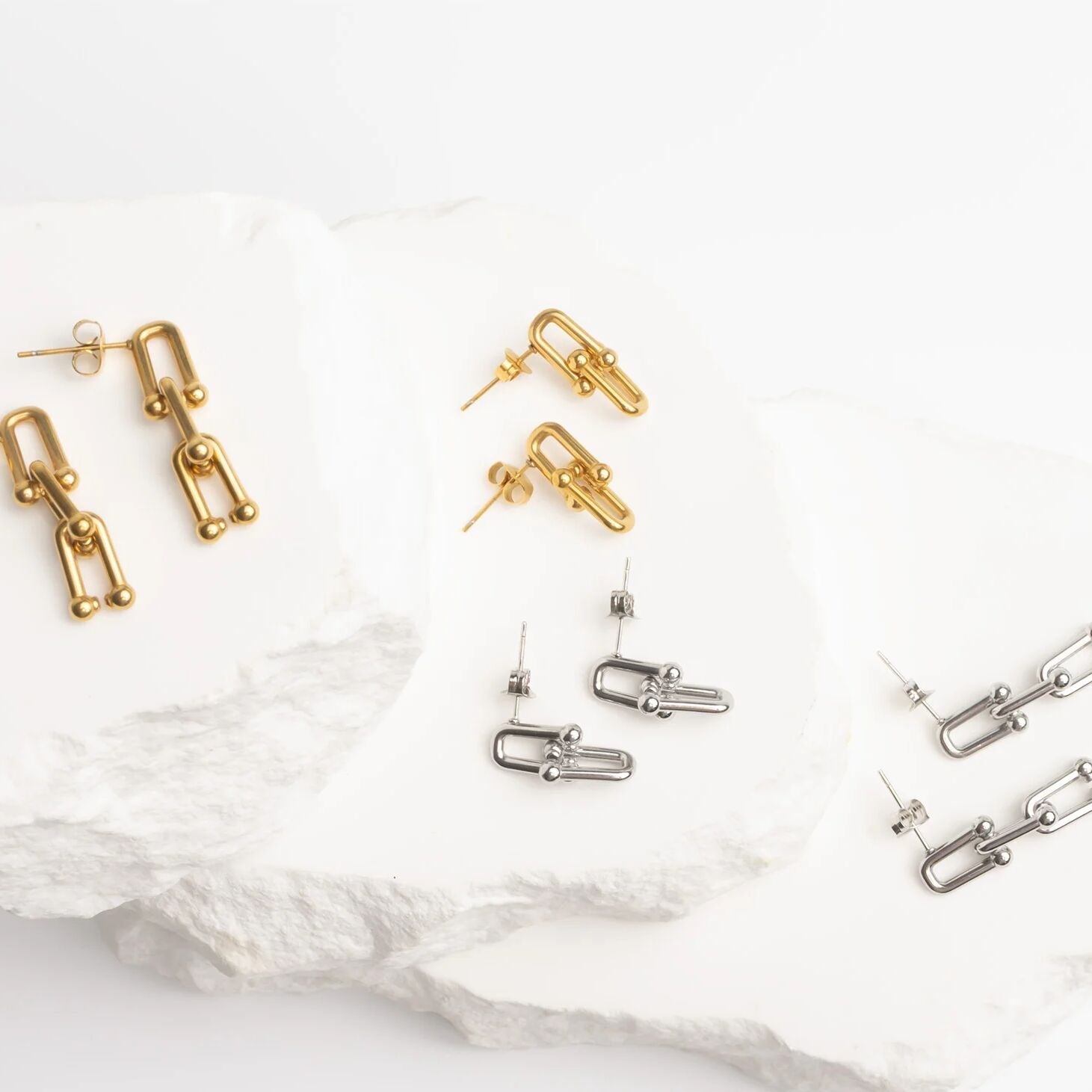 18K Gold PVD Stainless Steel Thick Ulock Chain Earrings