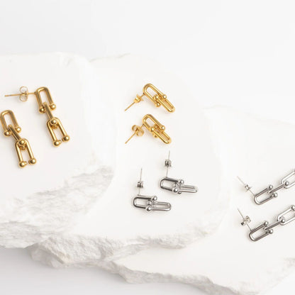 18K Gold PVD Stainless Steel Thick Ulock Chain Earrings