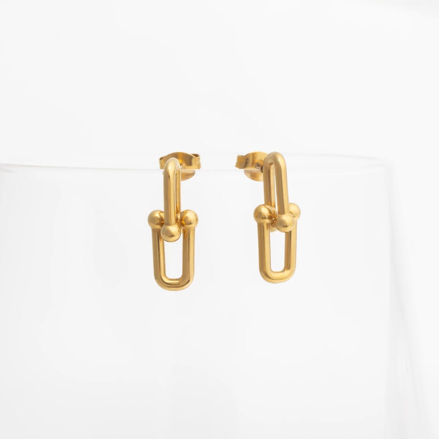 18K Gold PVD Stainless Steel Thick Ulock Chain Earrings
