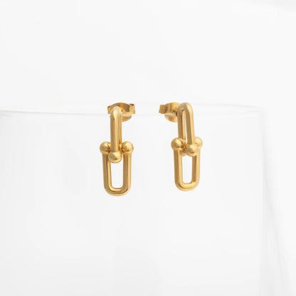 18K Gold PVD Stainless Steel Thick Ulock Chain Earrings