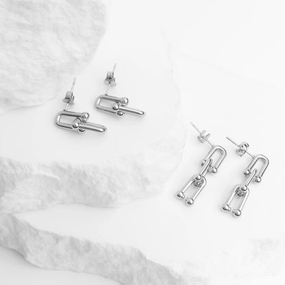 18K Gold PVD Stainless Steel Thick Ulock Chain Earrings