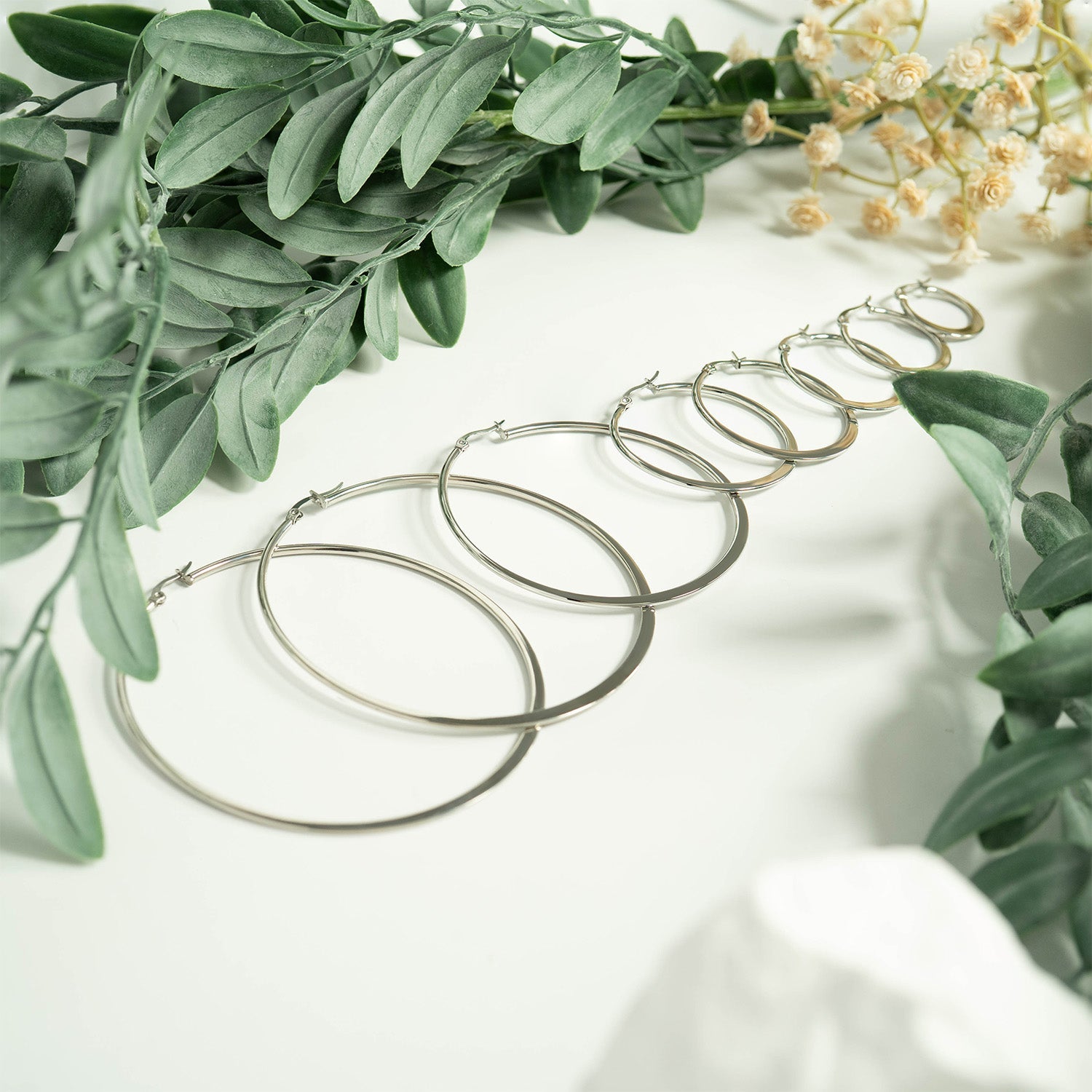 Stainless Steel Flat Oval Tube Hoop Earrings