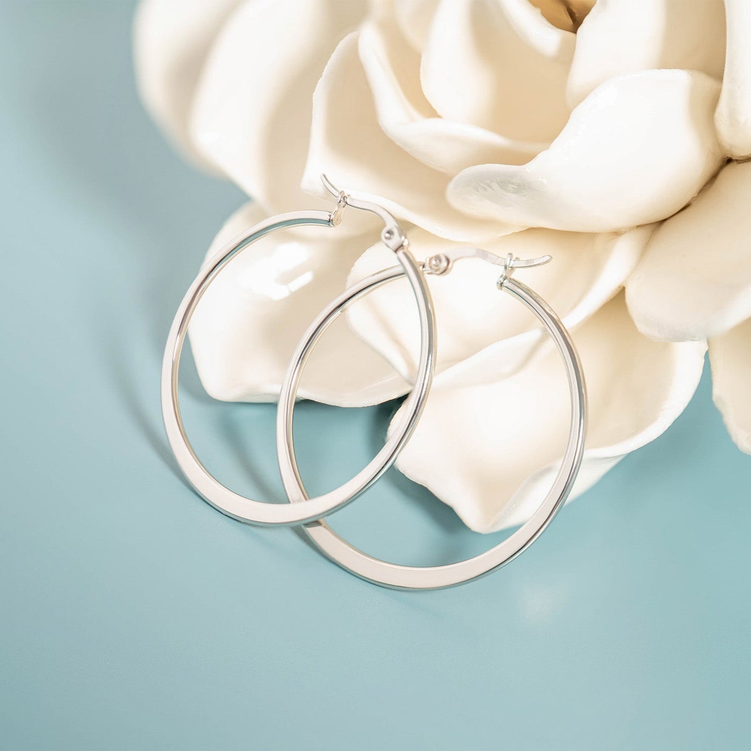 Stainless Steel Flat Oval Tube Hoop Earrings