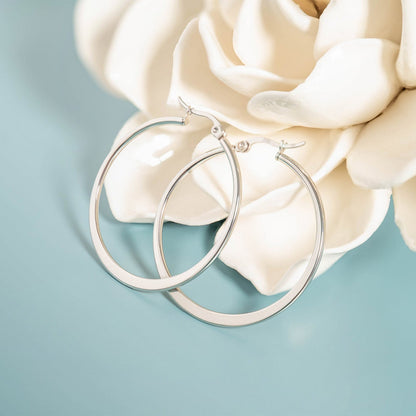 Stainless Steel Flat Oval Tube Hoop Earrings