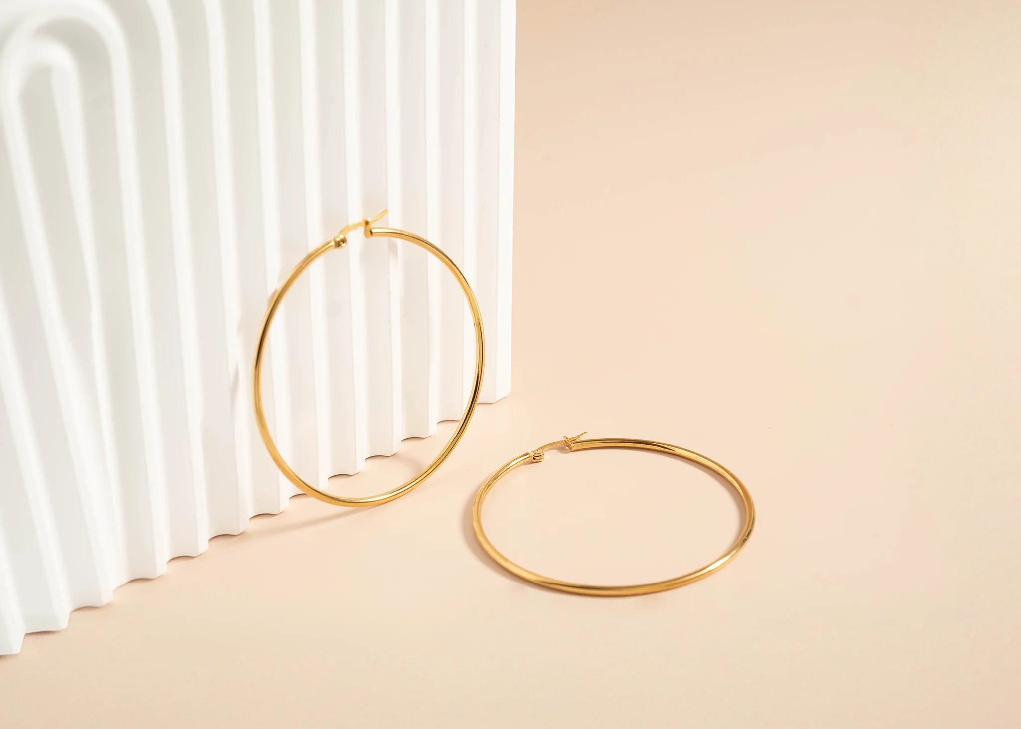 18K Gold PVD Stainless Steel Round Tube Hoop Earrings