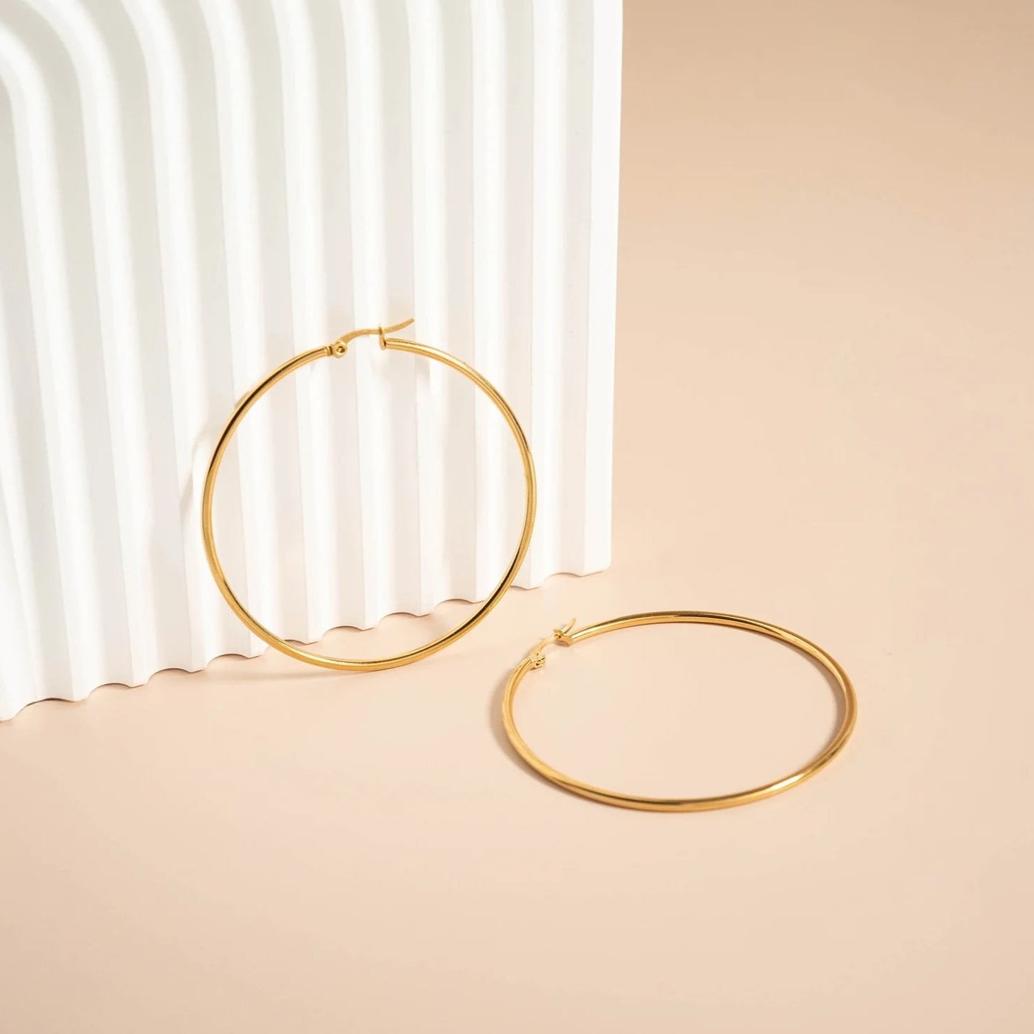 18K Gold PVD Stainless Steel Round Tube Hoop Earrings