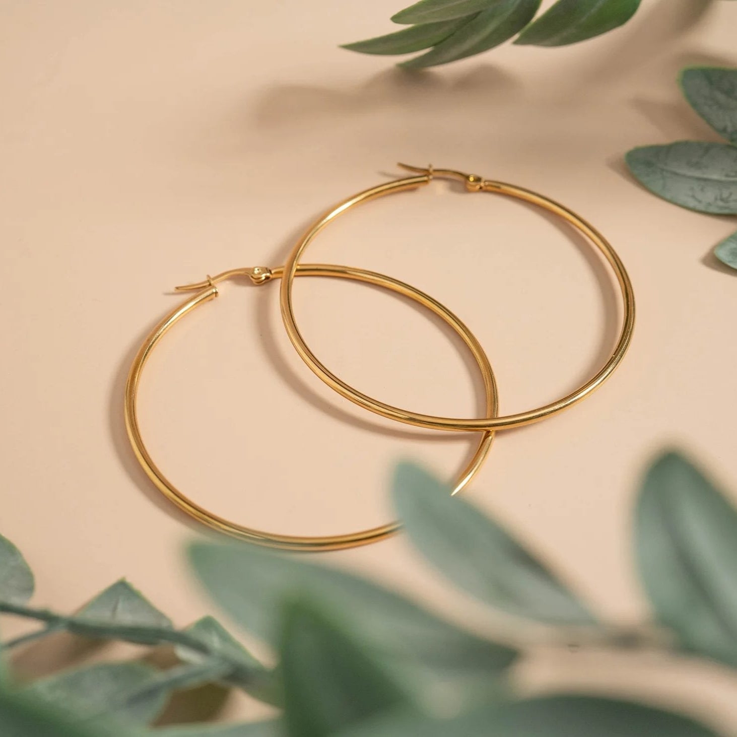 18K Gold PVD Stainless Steel Round Tube Hoop Earrings