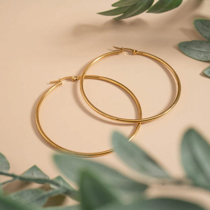 18K Gold PVD Stainless Steel Round Tube Hoop Earrings