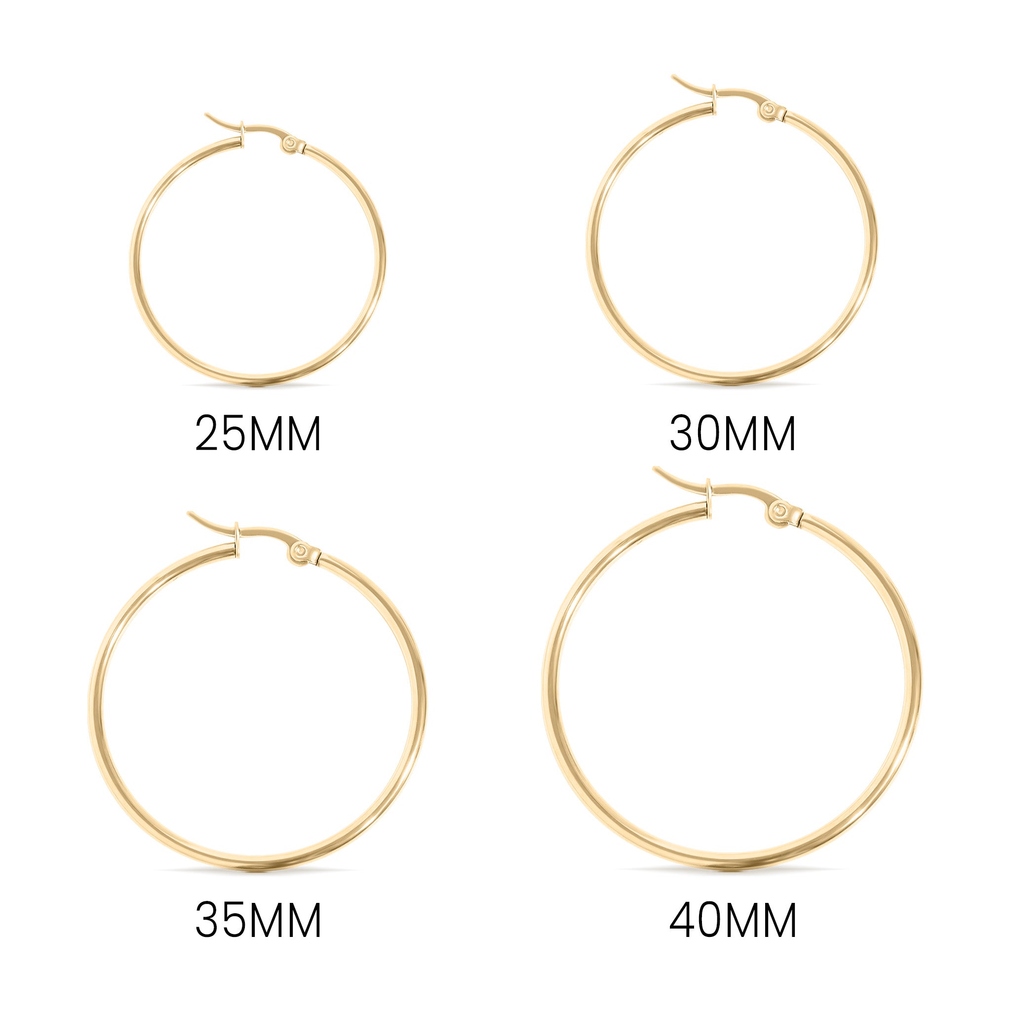18K Gold PVD Stainless Steel Round Tube Hoop Earrings