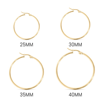 18K Gold PVD Stainless Steel Round Tube Hoop Earrings