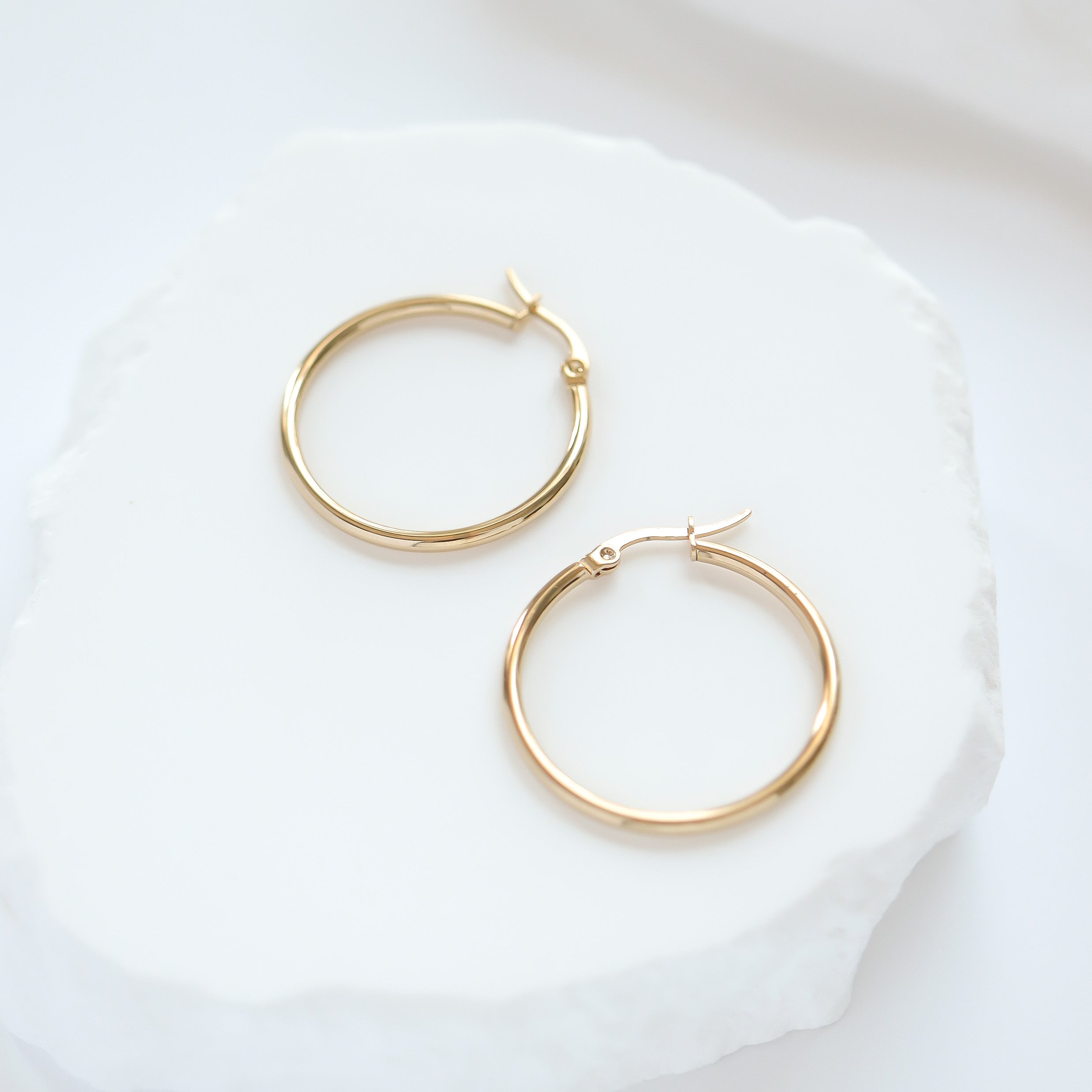18K Gold PVD Stainless Steel Round Tube Hoop Earrings