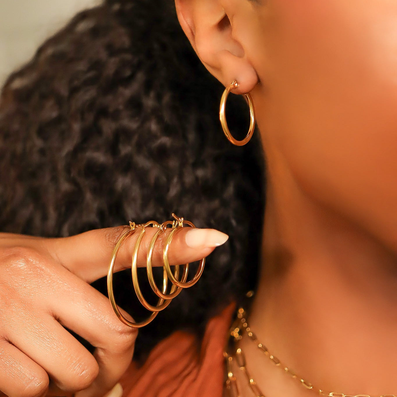 18K Gold PVD Stainless Steel Round Tube Hoop Earrings