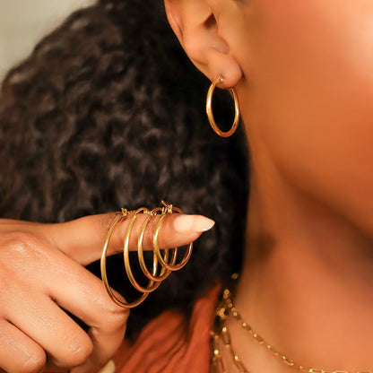18K Gold PVD Stainless Steel Round Tube Hoop Earrings