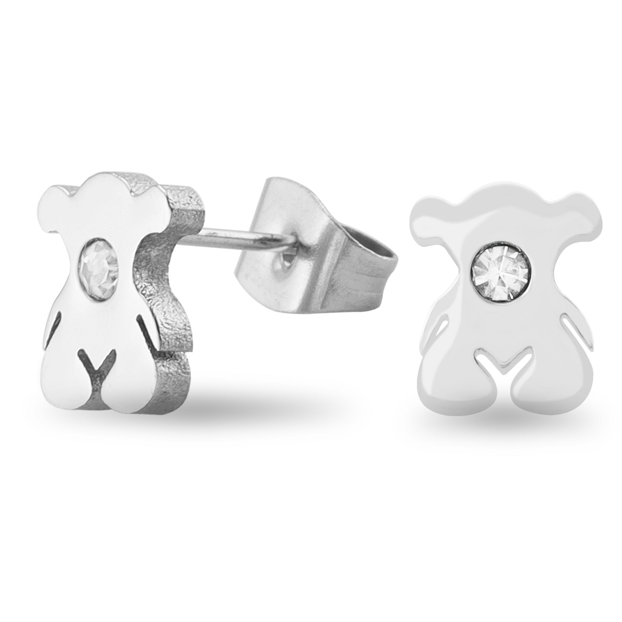 Bear Stainless Steel CZ Center Earrings