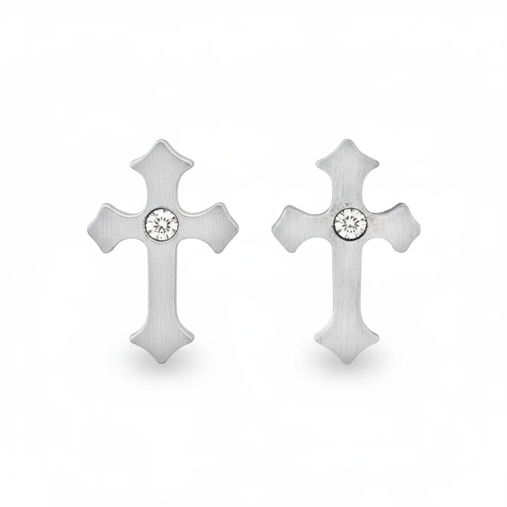 Stainless Steel Cross CZ Earrings