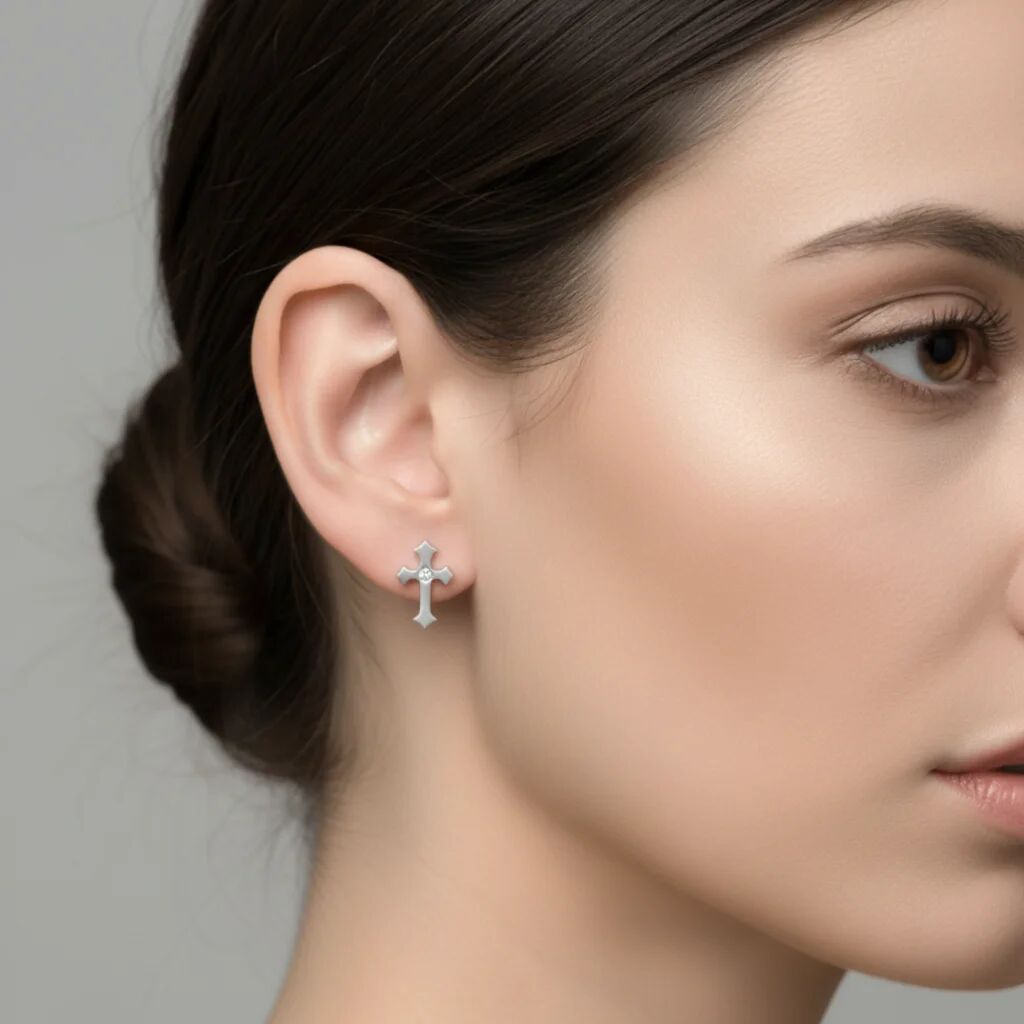Stainless Steel Cross CZ Earrings