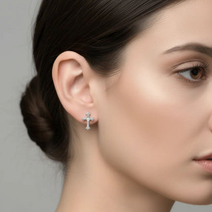 Stainless Steel Cross CZ Earrings