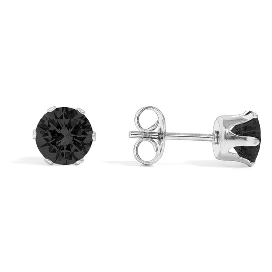 Black Stainless Steel Round CZ Stud Earrings