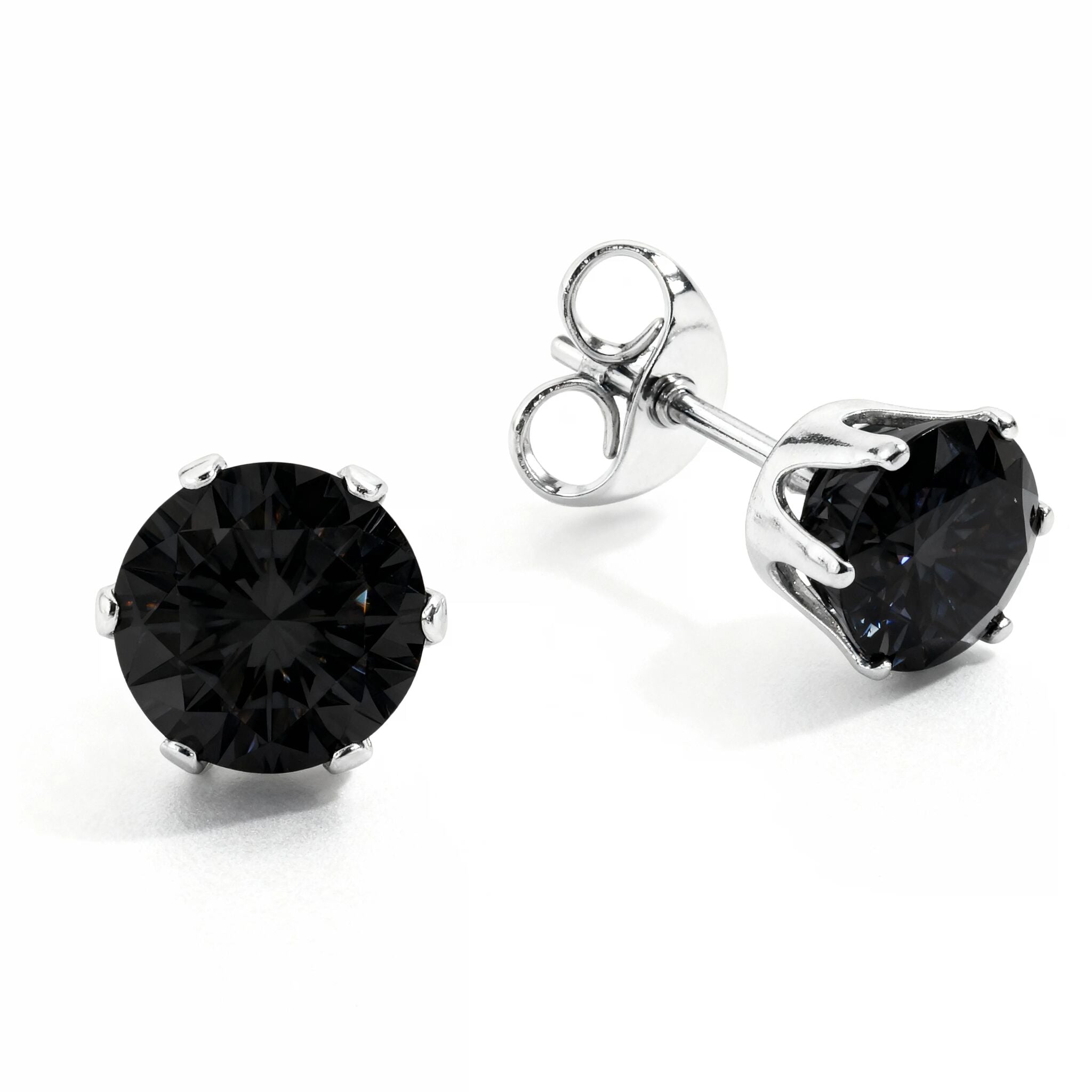 Black Stainless Steel Round CZ Stud Earrings