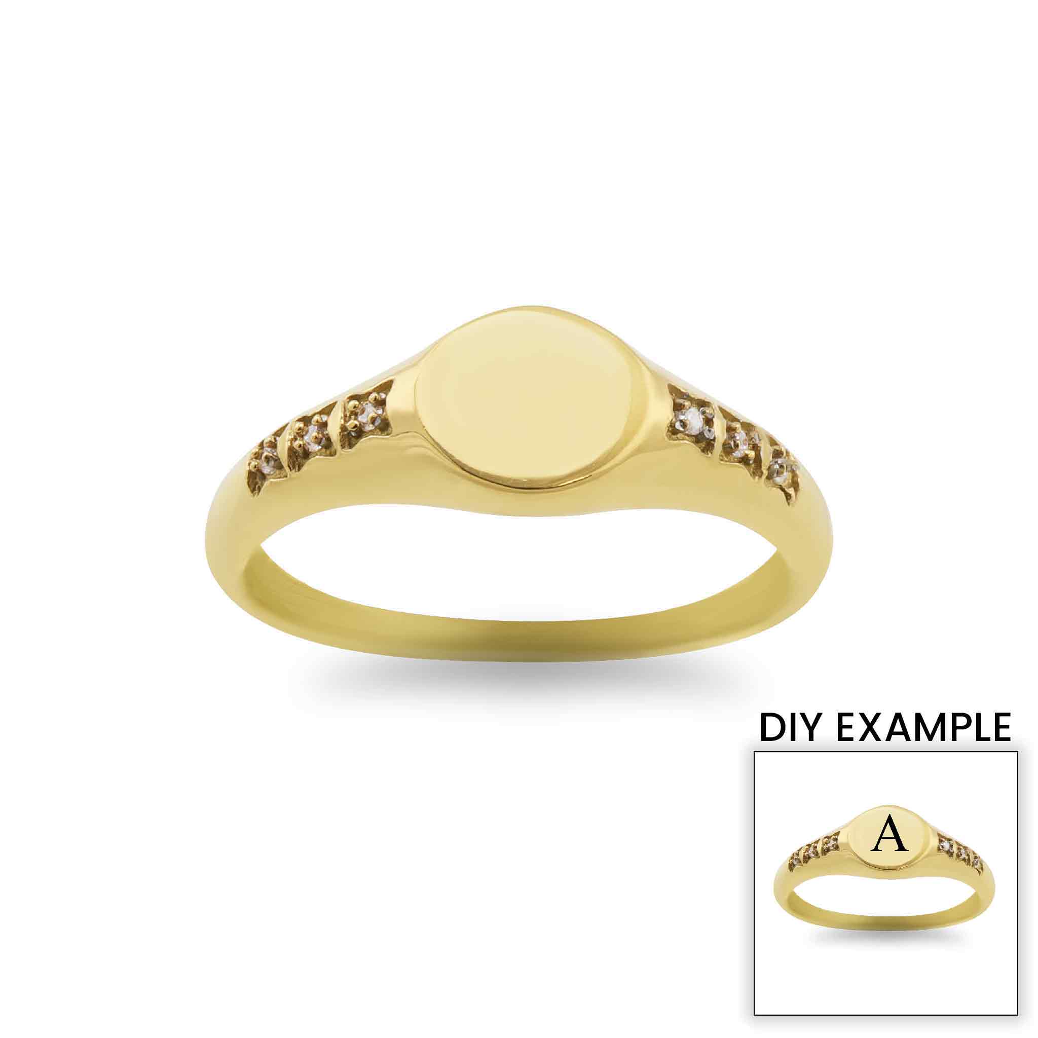 18K Gold PVD Stainless Steel Blank Engravable CZ Round Signet Ring