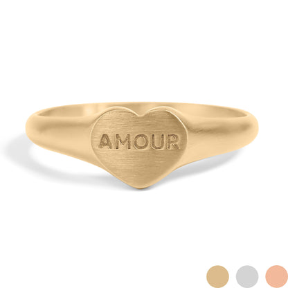 18K Gold PVD Stainless Steel Amour Heart Signet Ring