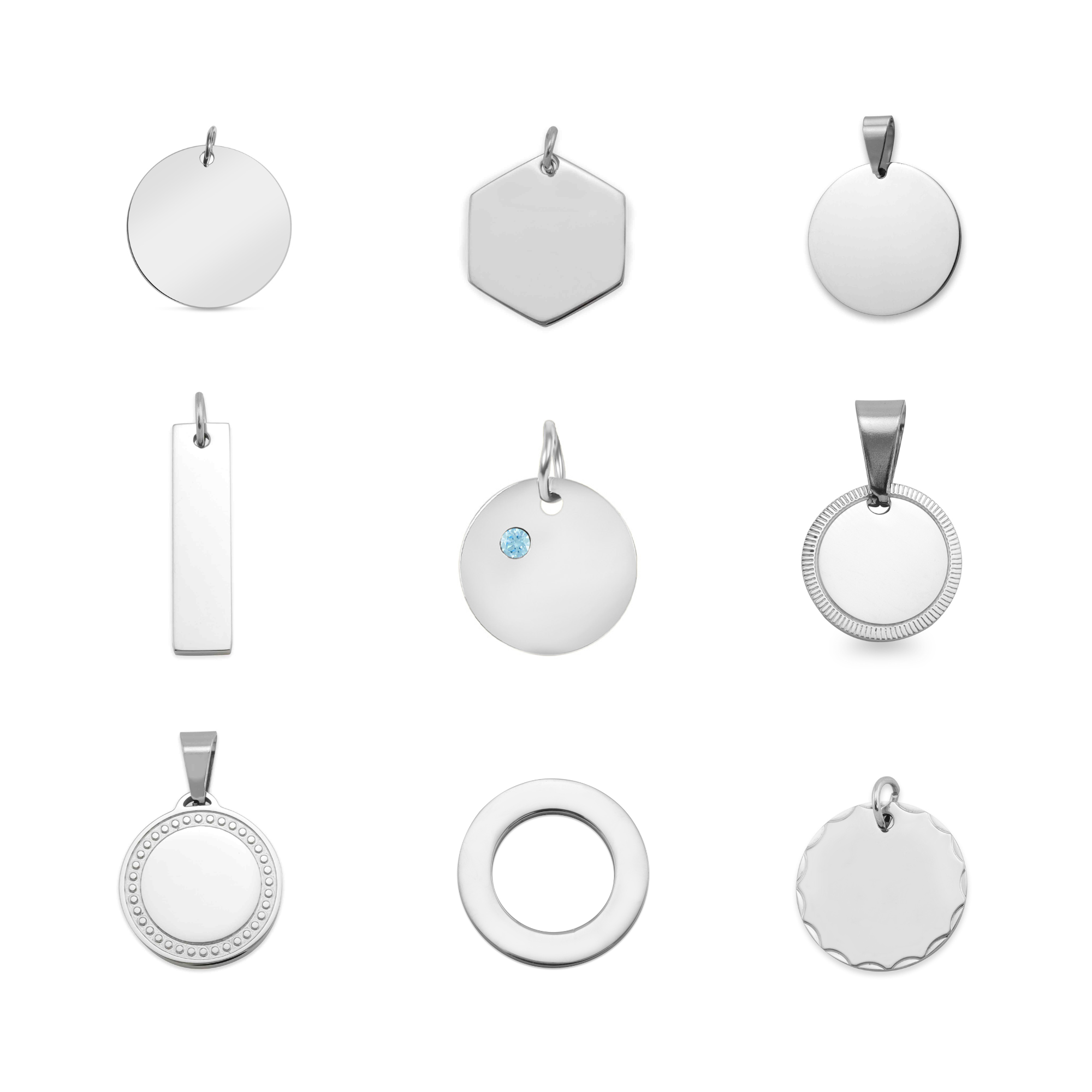 Stainless Steel Engravable Blank Pendants & Charm Kit