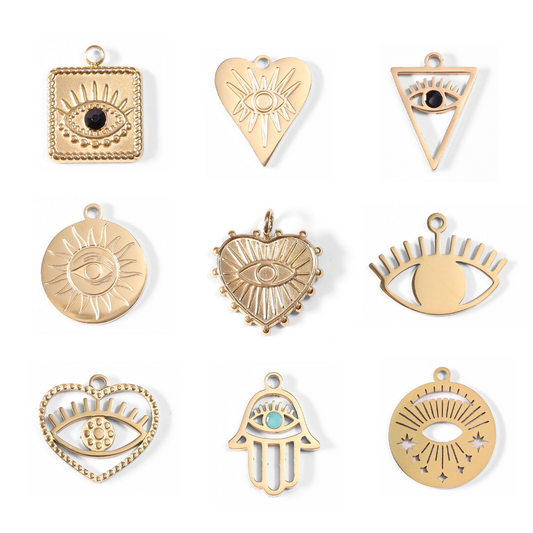 18K Gold PVD Stainless Steel Evil Eye Charm Set