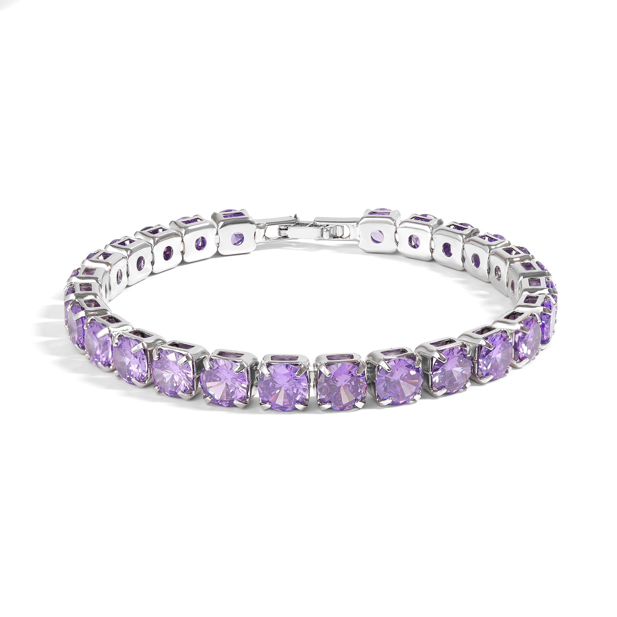 White Gold Over Brass Purple CZ Fashion Bracelet