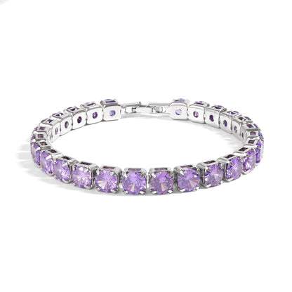 White Gold Over Brass Purple CZ Fashion Bracelet