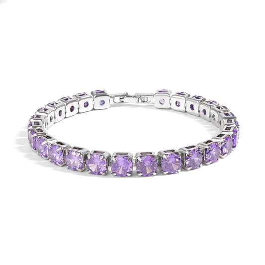 White Gold Over Brass Purple CZ Fashion Bracelet