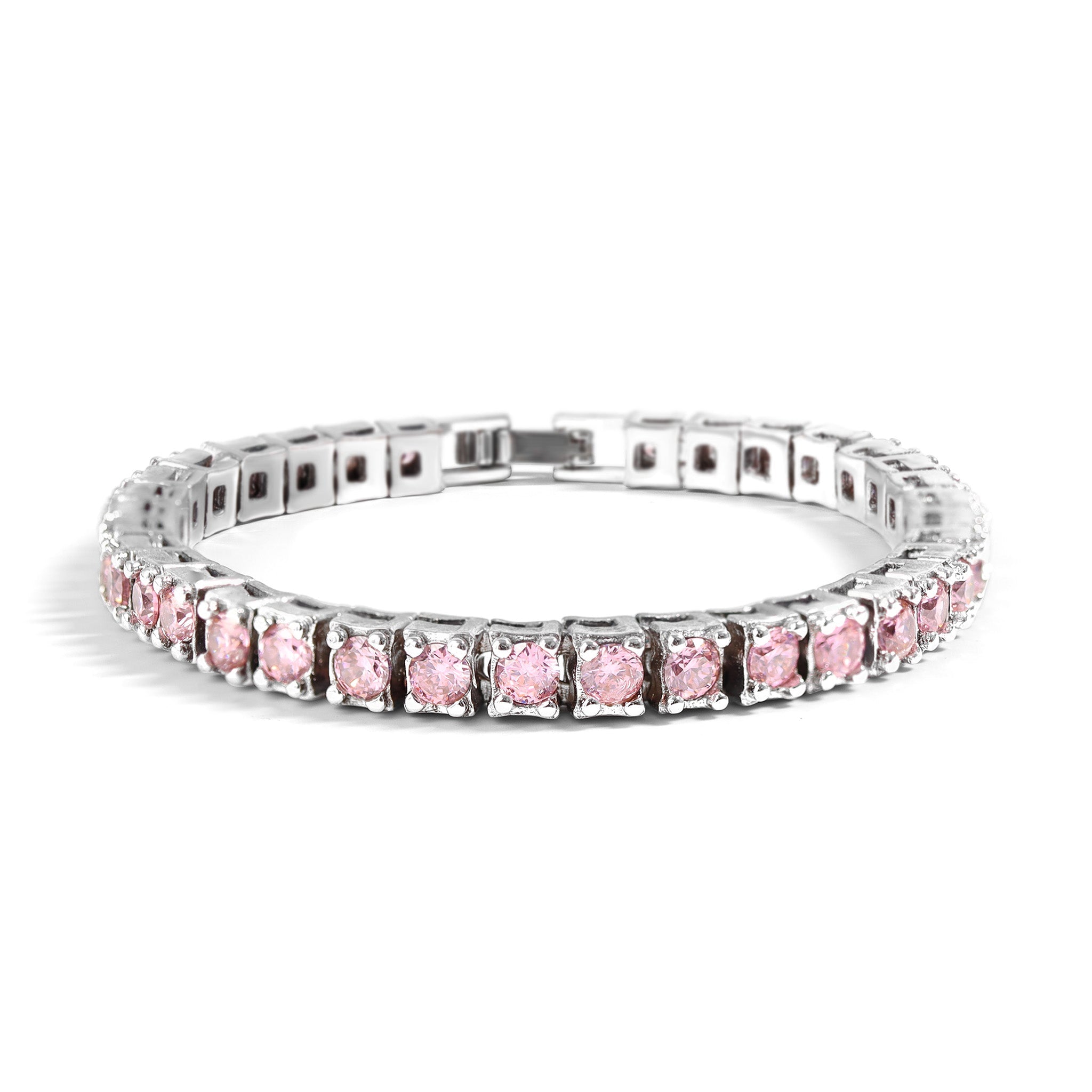 White Gold Over Brass Pink CZ Fashion Bracelet