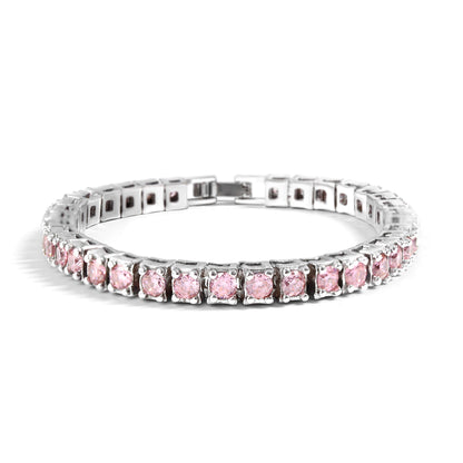 White Gold Over Brass Pink CZ Fashion Bracelet