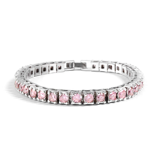 White Gold Over Brass Pink CZ Fashion Bracelet