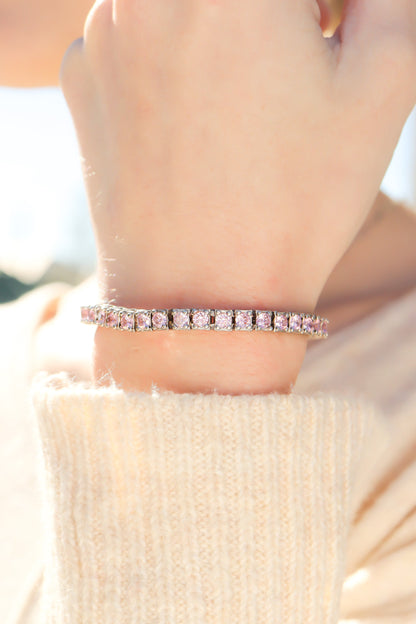 White Gold Over Brass Pink CZ Fashion Bracelet