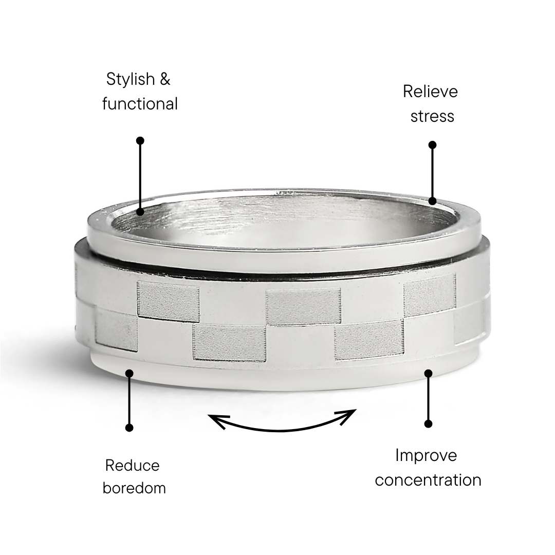 Stainless Steel Two Toned Checkered Spinner Ring